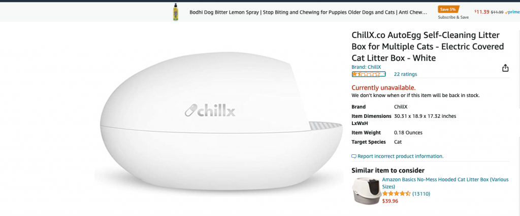 ChillX AutoEgg litter box review on amazon page