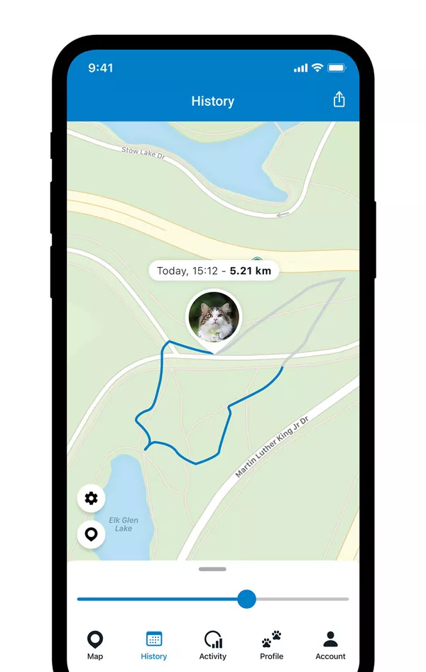Location history on Tractive app
