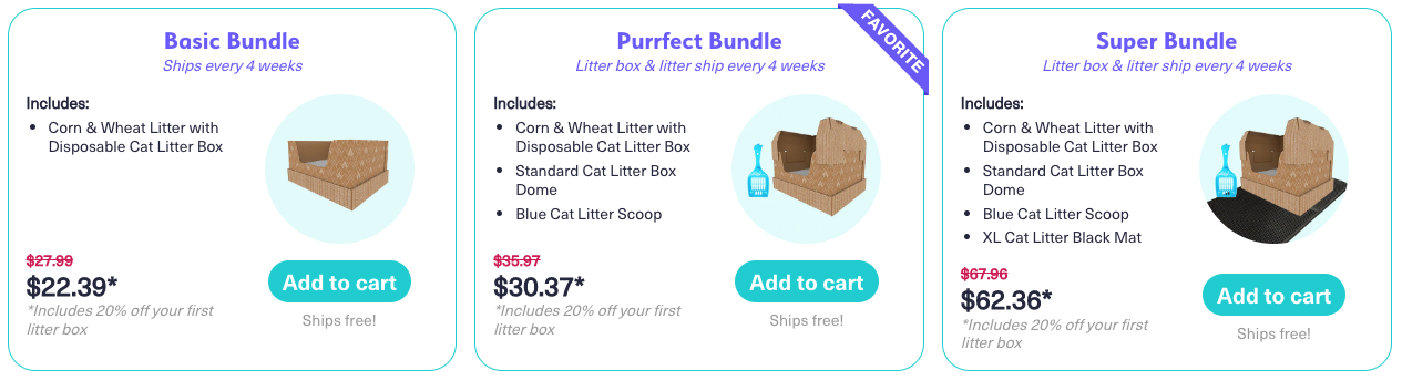 Kitty Poo Club litter box subscription options from the website