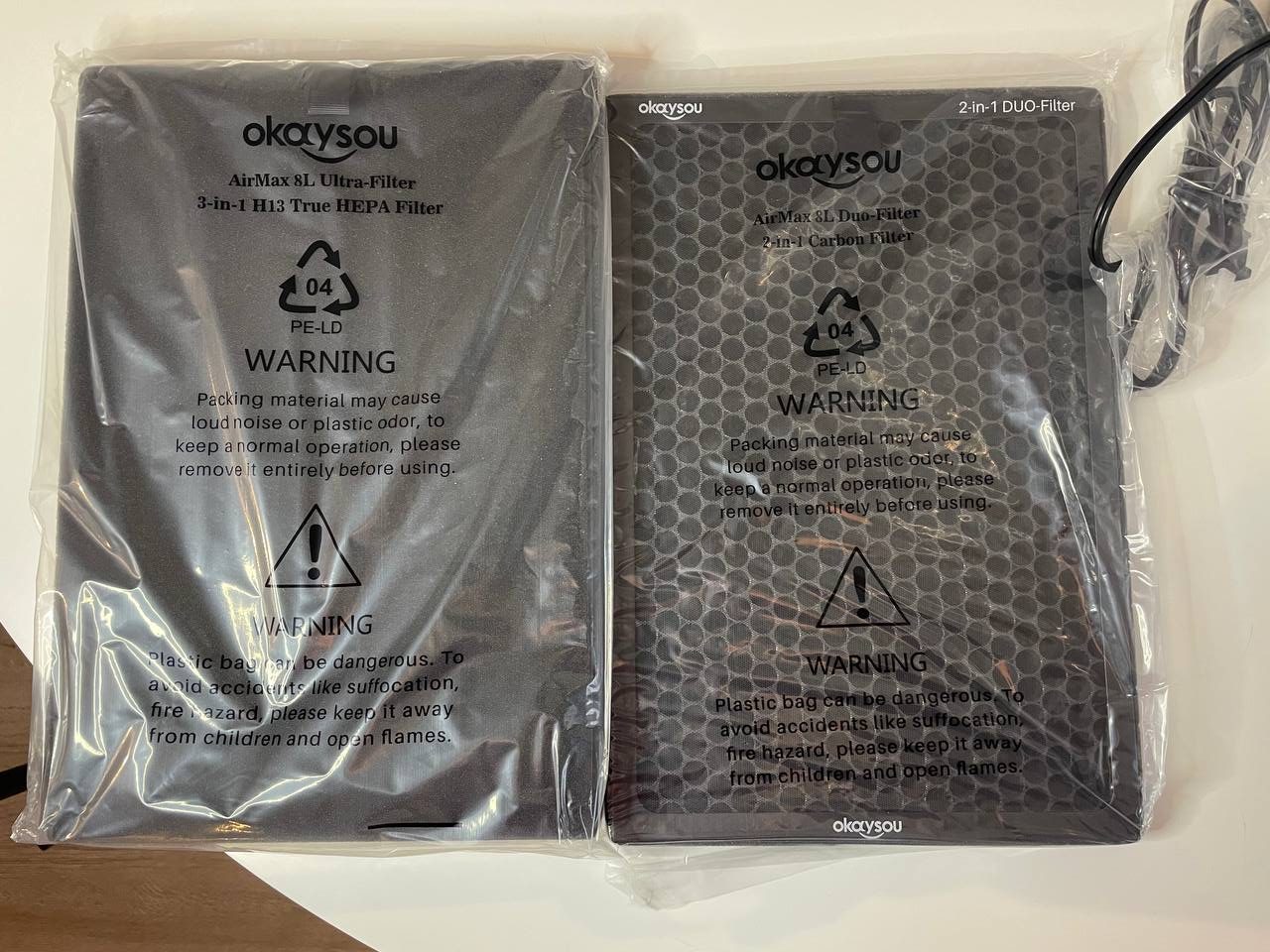 Packaged filters that came with Okaysou Air Purifier