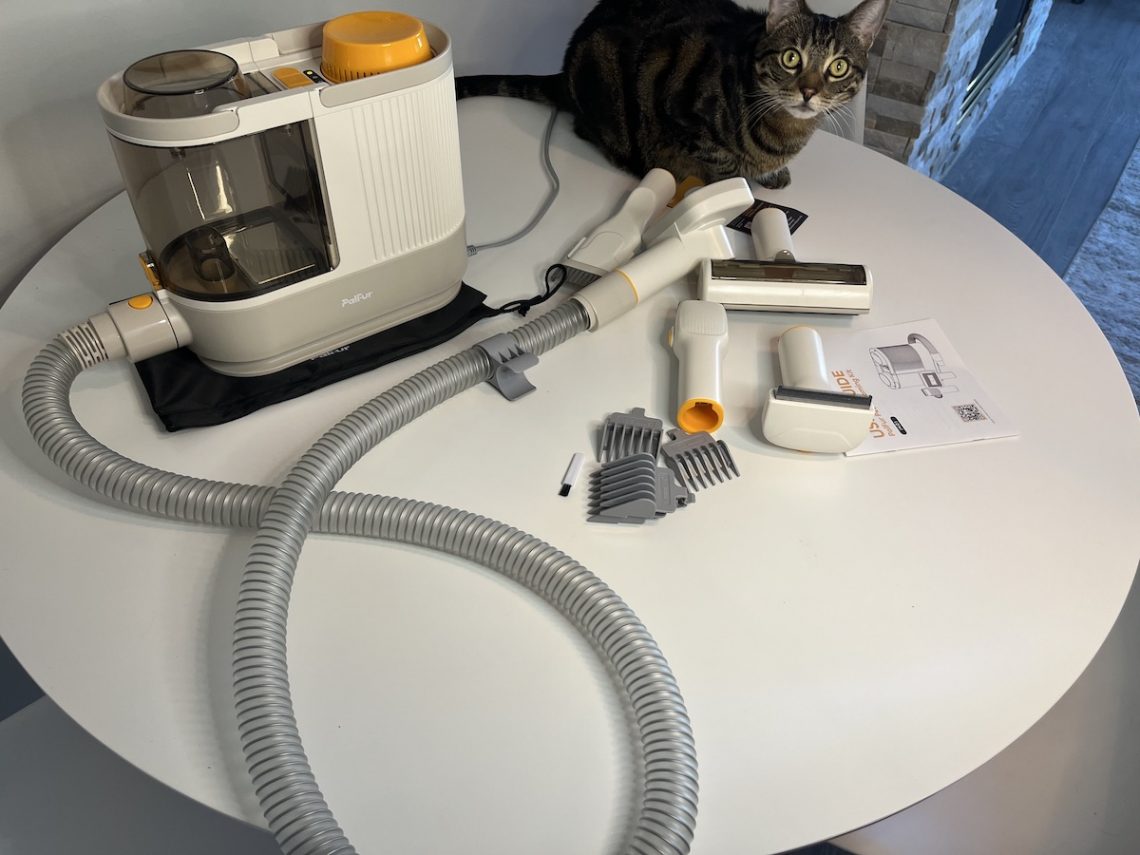 My cat with PalFur Grooming Vacuum attachments