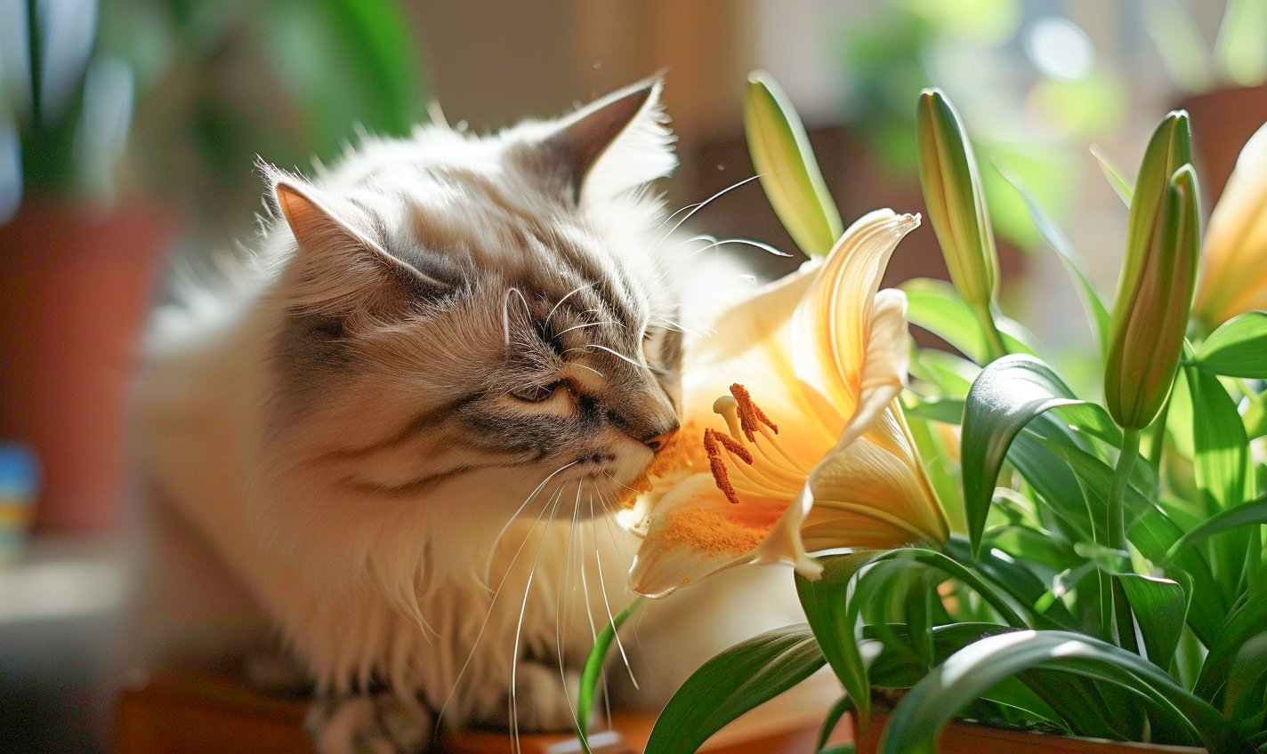 Cat eating poisonous plant 