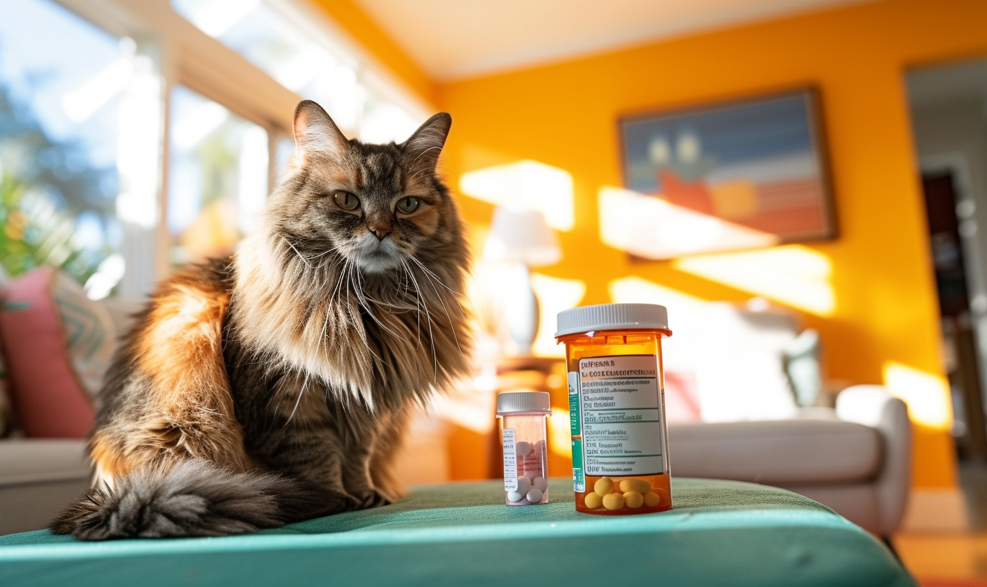 Cat with medication from online pet pharmacy