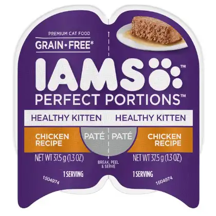 24 x Iams Perfect Portions Healthy Kitten Chicken Recipe Pate Grain-Free Wet Cat Food Trays