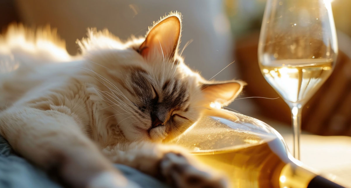 cat drinking alcohol