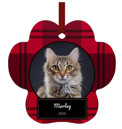Frisco Plaid Paw Shape Metal Personalized Cat Holiday Ornament