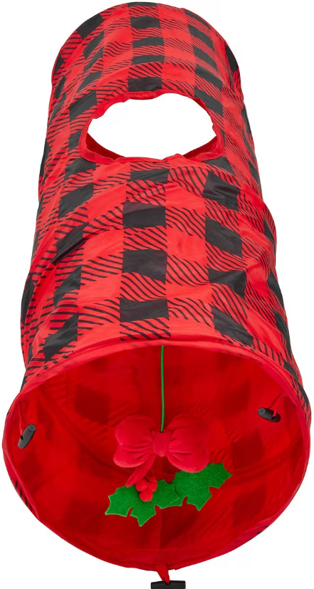 Frisco Holiday Buffalo Plaid Foldable Play Tunnel Cat Toy