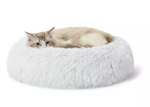 Whisker City® White Mohair Fur Donut Cat Bed