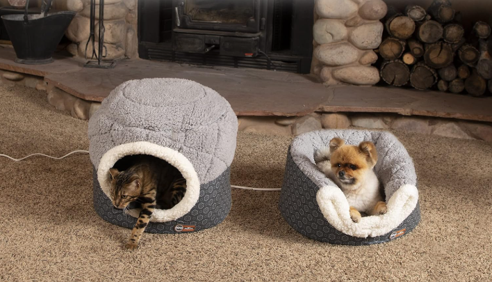 heated cat bed nested