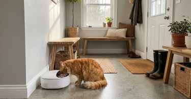 cat eating out of an automatic feeder