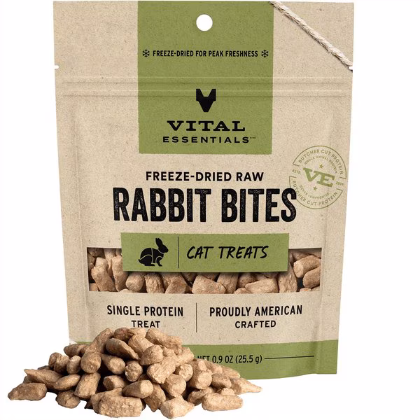Vital Essentials Rabbit Bites Dog Treats, 2 oz | Freeze-Dried Raw | Single Protein | Premium Quality High Protein Training Treats | Grain Free, Gluten Free, Filler Free