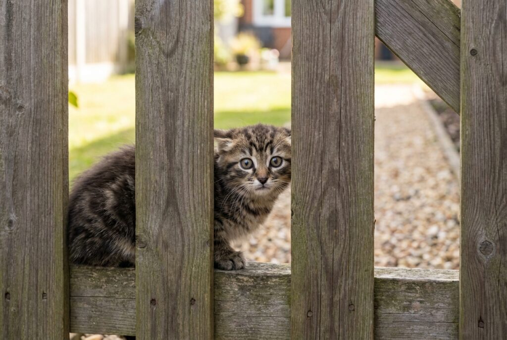 nervous kitten outside for the first time