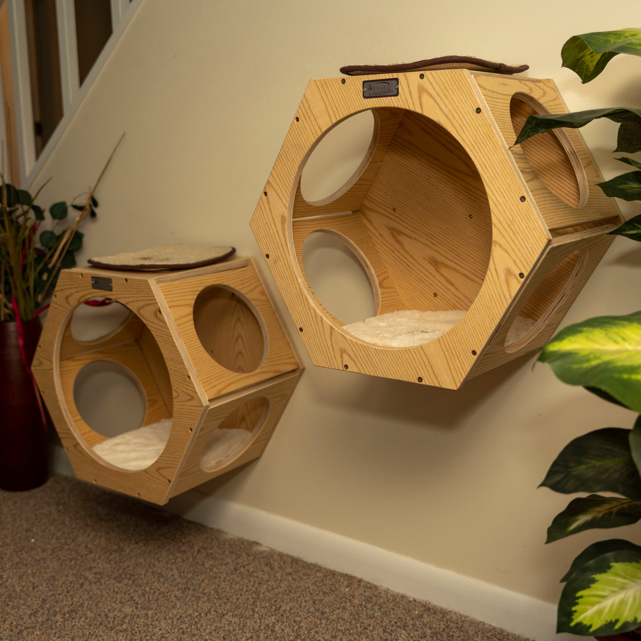 Natural Wood Wall Tree Hex Houses